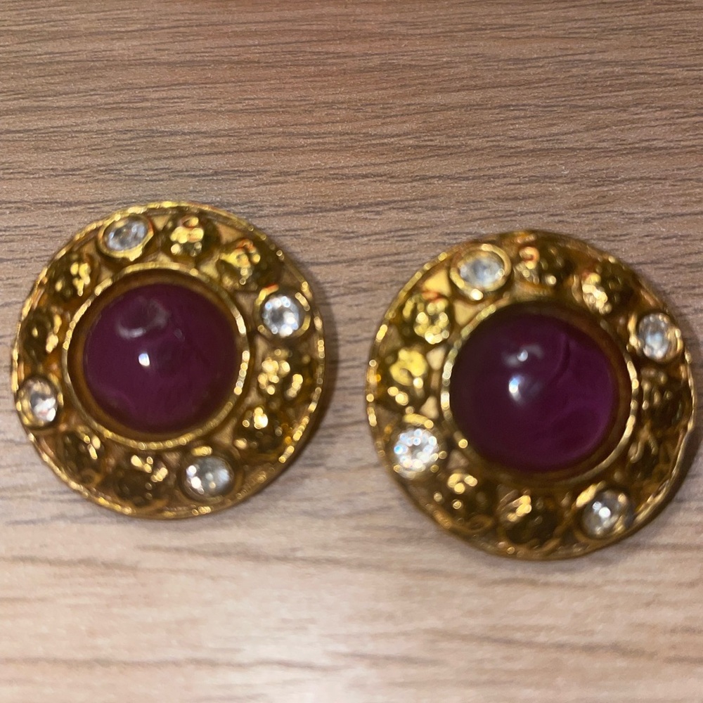 CHANEL Gold and Purple Earrings - Picture 1 of 6